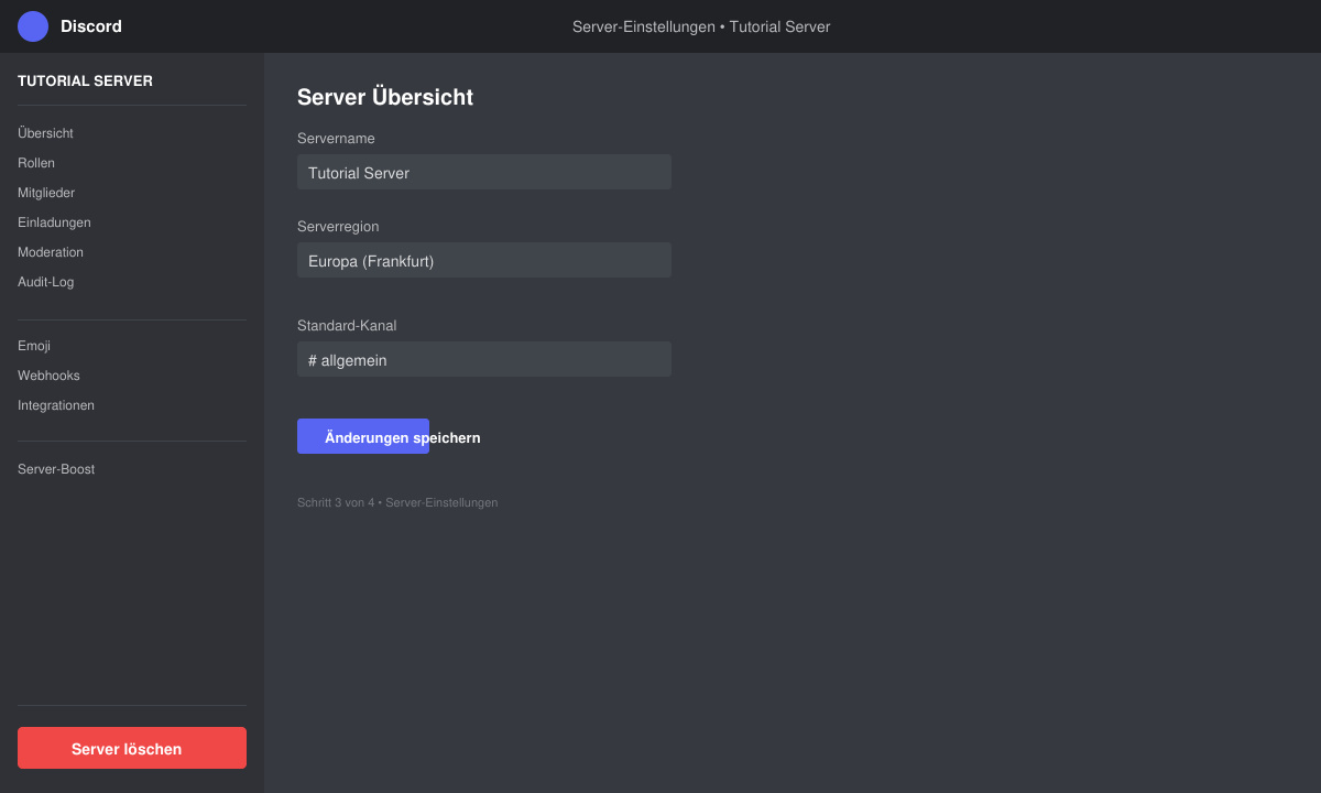 Button Server löschen in den Discord Einstellungen