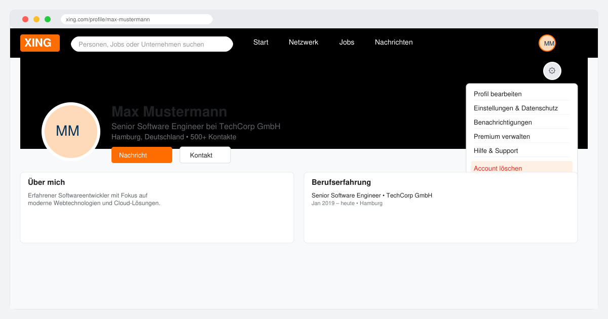 Wie lösche ich meinen XING account