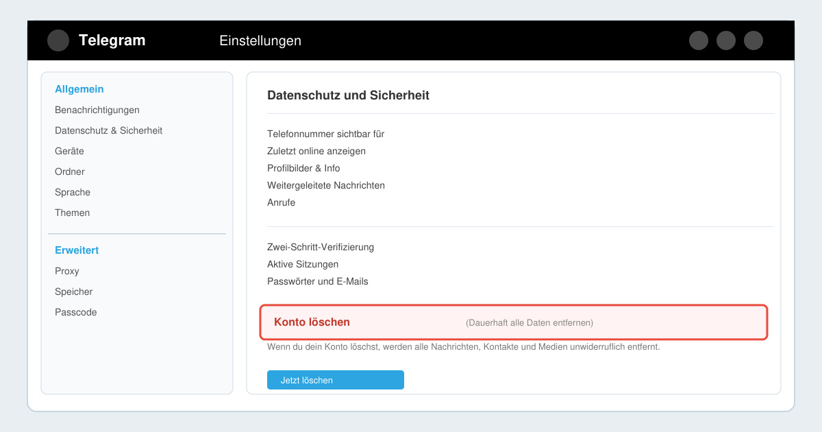 Wie lösche ich Telegram