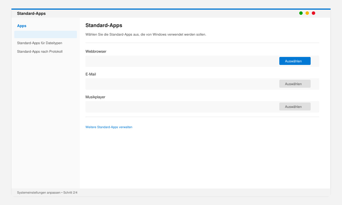 Windows Standard-Apps Fenster mit Auswahl von Google Chrome als Web-Browser