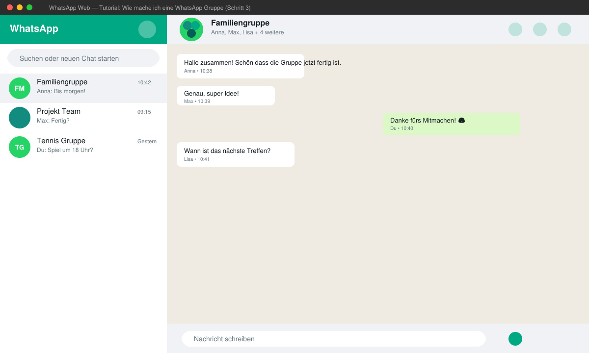 Fertige WhatsApp-Gruppe mit Namen und Profilbild
