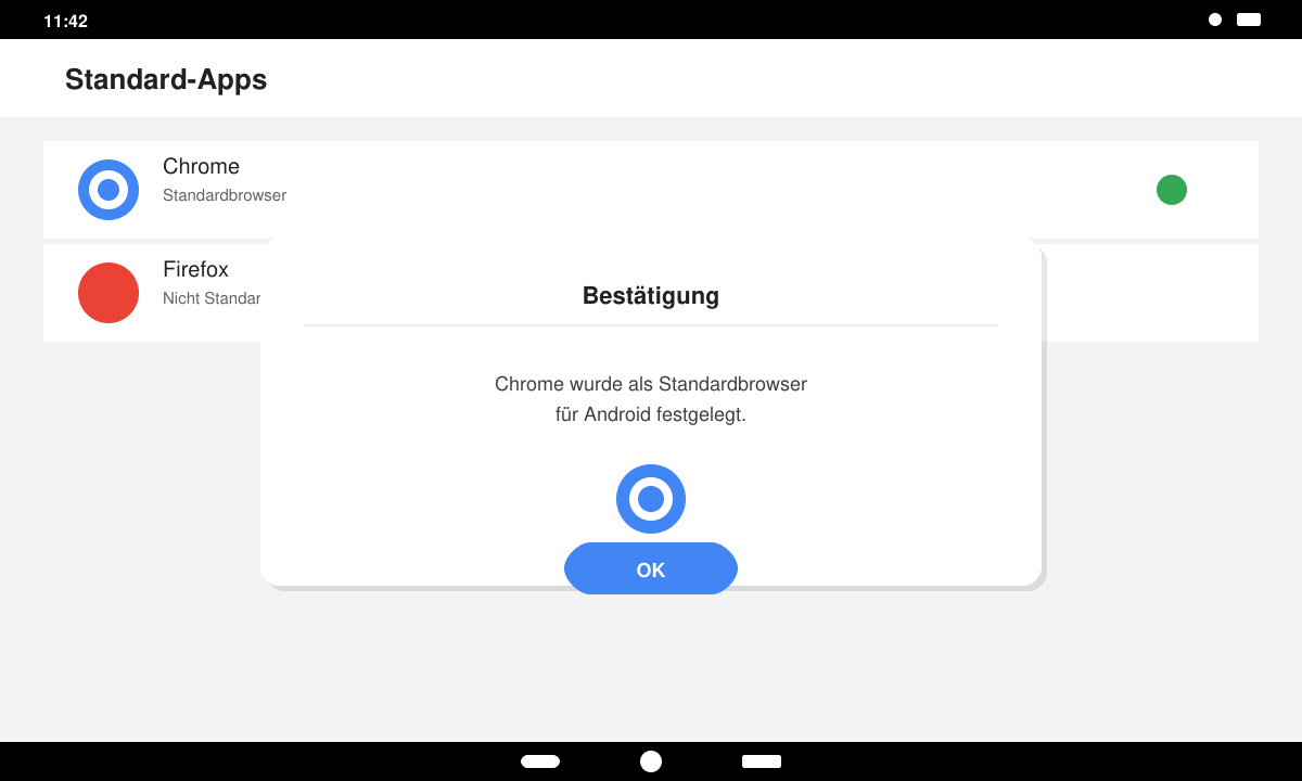 Android-Bildschirm mit ausgewähltem Chrome als Standardbrowser