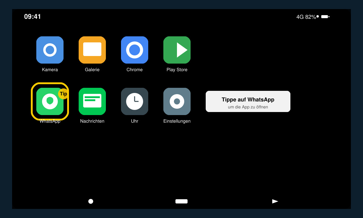 Nahaufnahme eines Android-Startbildschirms mit hervorgehobenem WhatsApp-Symbol