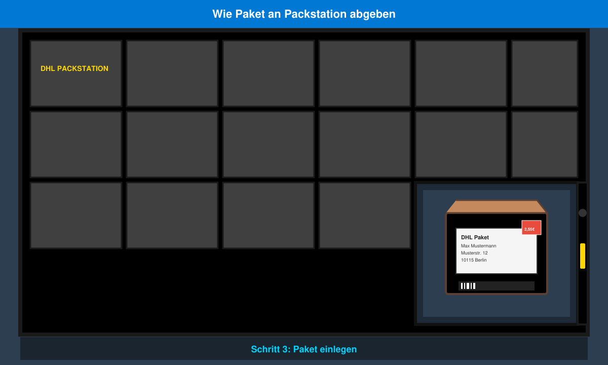 Geöffnetes Fach einer Packstation mit Paket darin