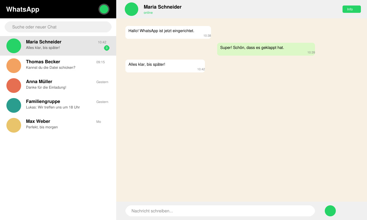 WhatsApp-Chat-Übersicht nach erfolgreicher Einrichtung mit Kontakten