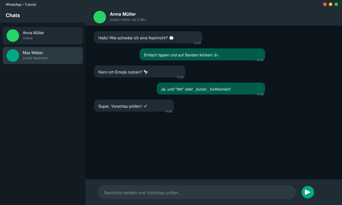 WhatsApp-Chat mit gesendeten Nachrichten in verschiedenen Formatierungen