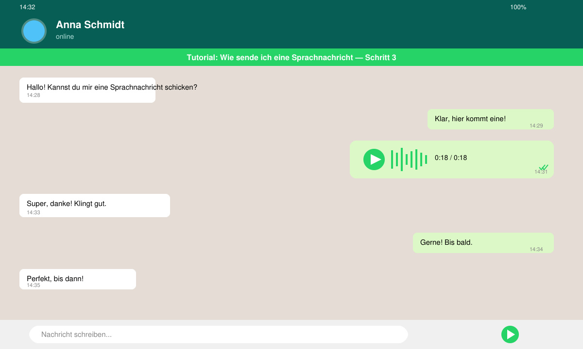 Ergebnis einer erfolgreich gesendeten Sprachnachricht in WhatsApp