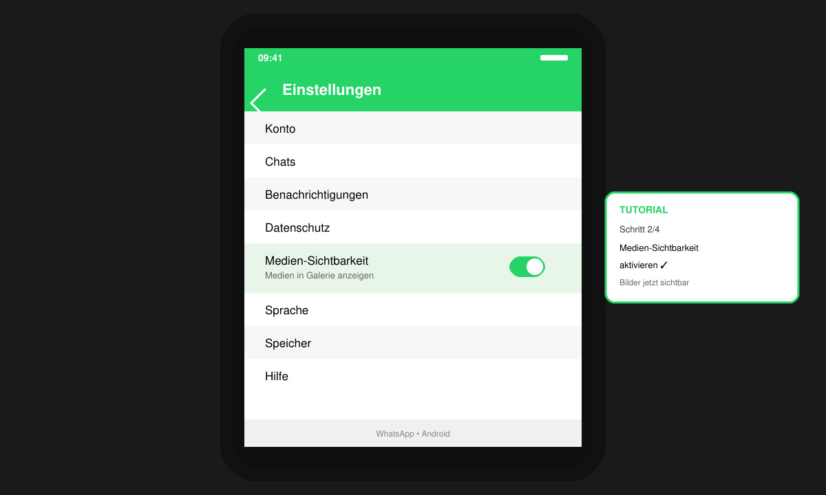 Aktivierung der Medien-Sichtbarkeit in den WhatsApp Chats Einstellungen