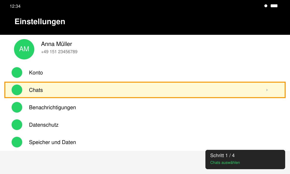 Schritt 1: WhatsApp-Einstellungen für Chat-Backup öffnen