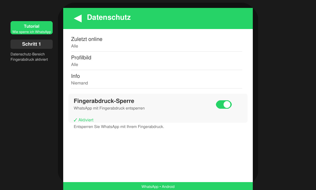 Android-WhatsApp-Menü mit geöffnetem Datenschutz-Bereich