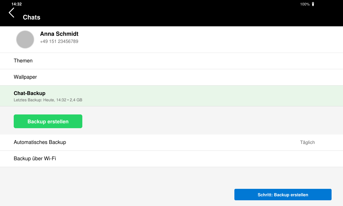 WhatsApp Chat-Backup auf dem alten Gerät erstellen
