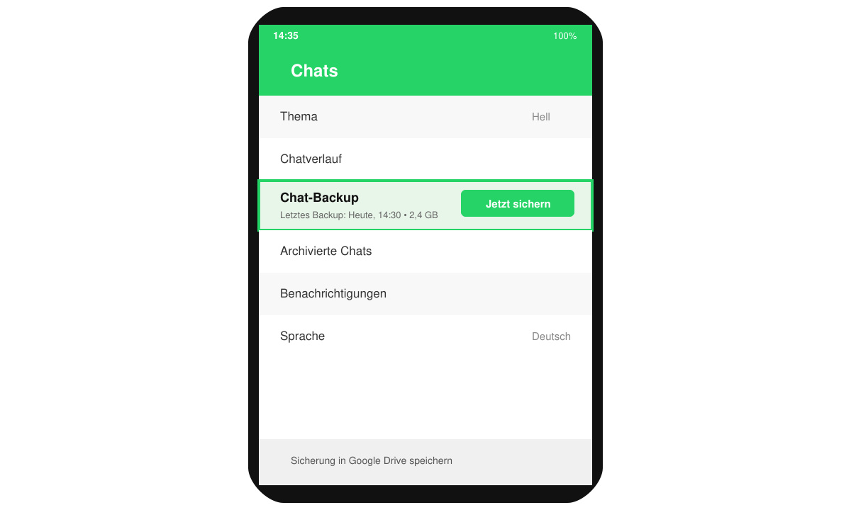 Chat-Backup in WhatsApp Einstellungen erstellen