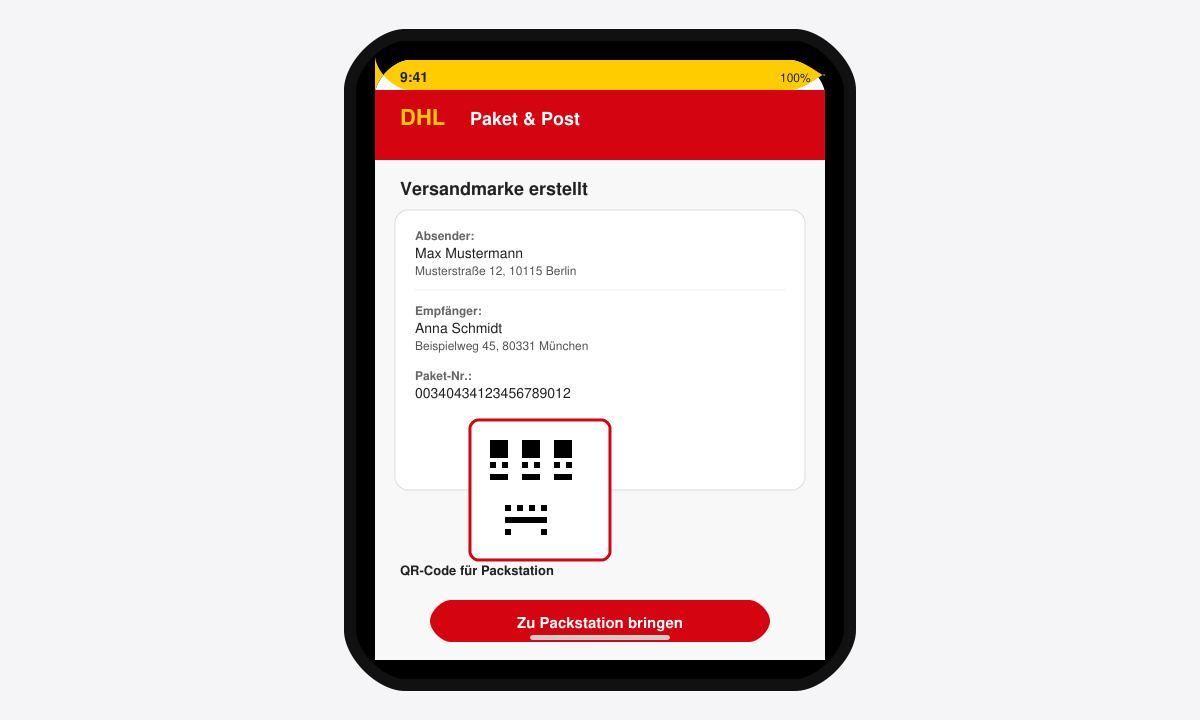 DHL App mit Versandmarke für Packstation