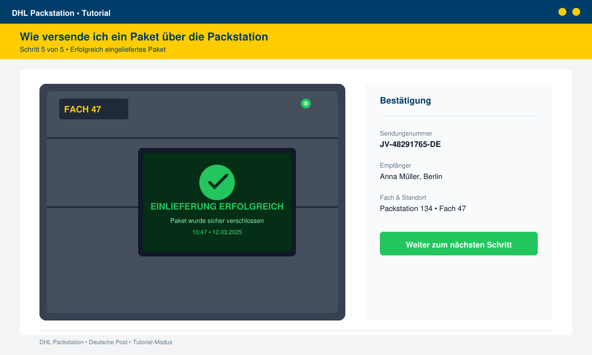 Erfolgreich eingeliefertes Paket in der Packstation