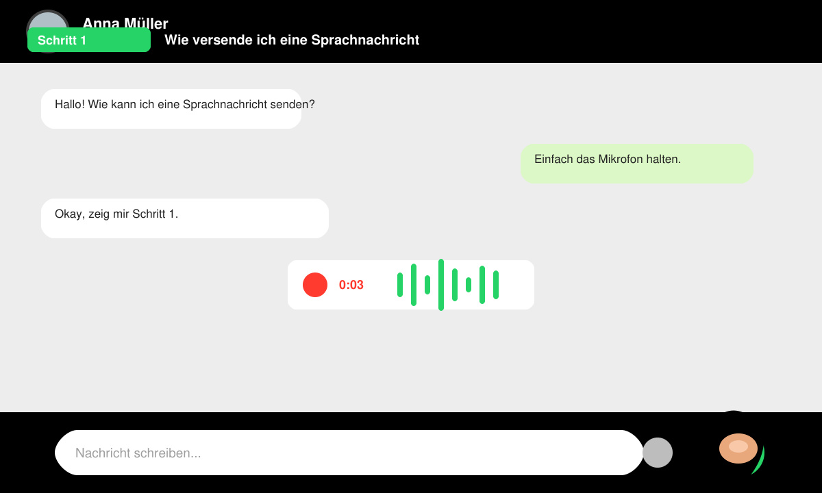 Finger drückt auf das Mikrofonsymbol in WhatsApp