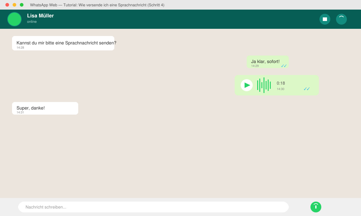 Gesendete Sprachnachricht mit Wellenform im WhatsApp-Chat