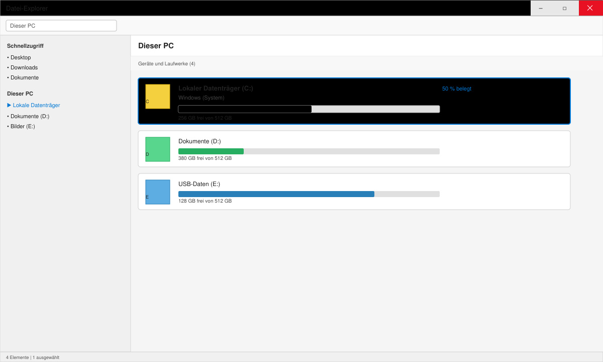 Datei-Explorer zeigt freien Speicherplatz auf dem Windows-Laufwerk