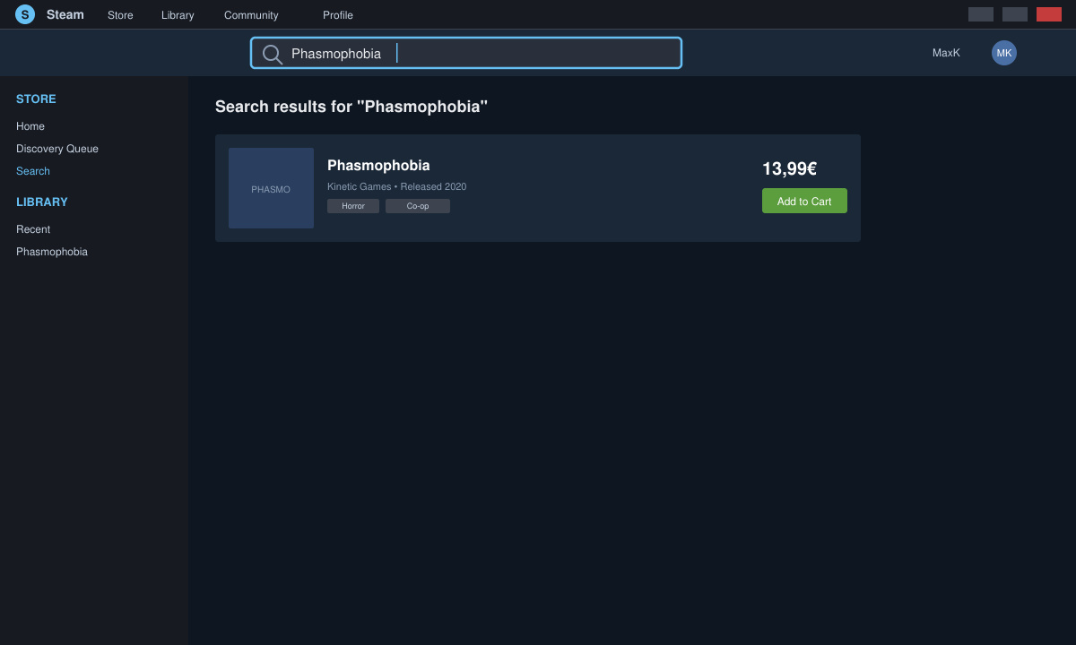 Steam-Startbildschirm mit Suchleiste oben