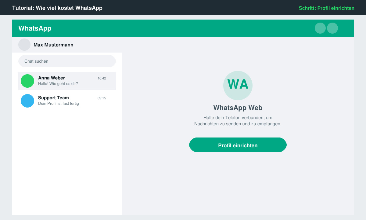 WhatsApp-Startbildschirm mit leerem Chat-Fenster