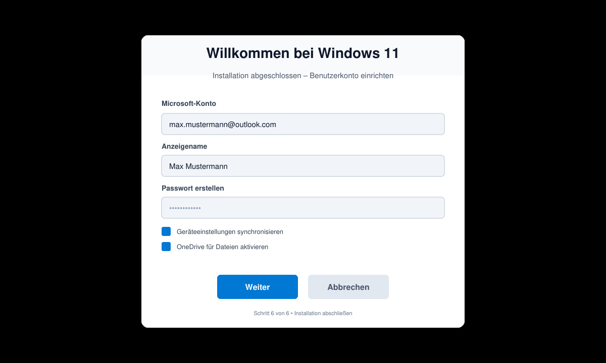 Windows 11 Willkommensbildschirm nach erfolgreicher Installation