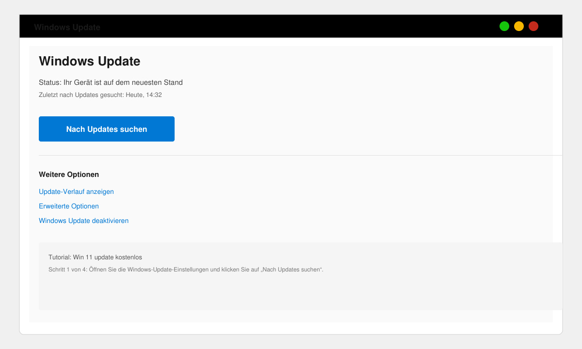 Screenshot des Windows-Update-Fensters mit der Schaltfläche Nach Updates suchen