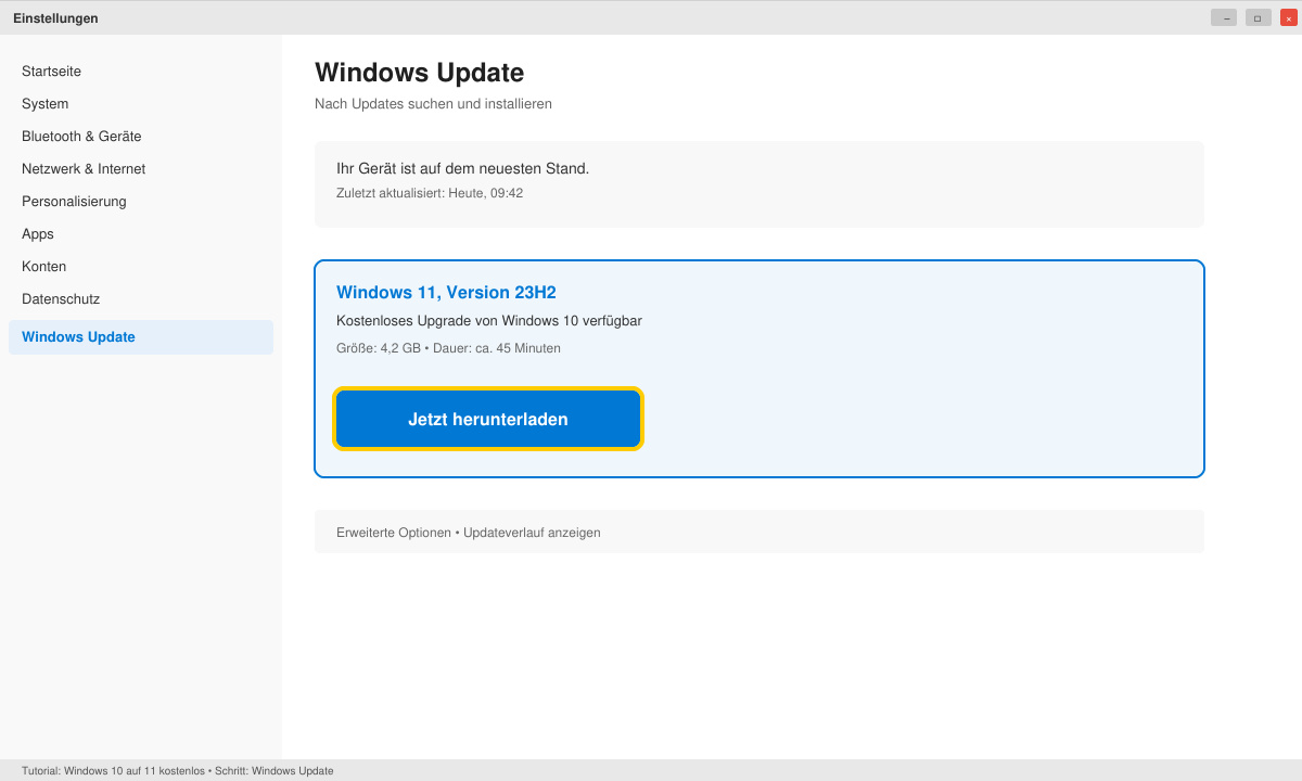 Windows Update Fenster zeigt Windows 11 Upgrade Option