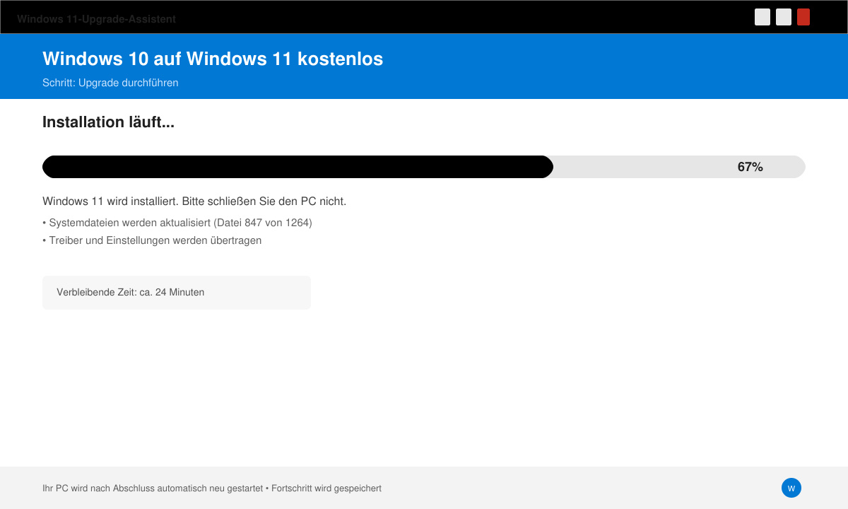 Fortschrittsanzeige des Windows-11-Upgrade-Assistenten