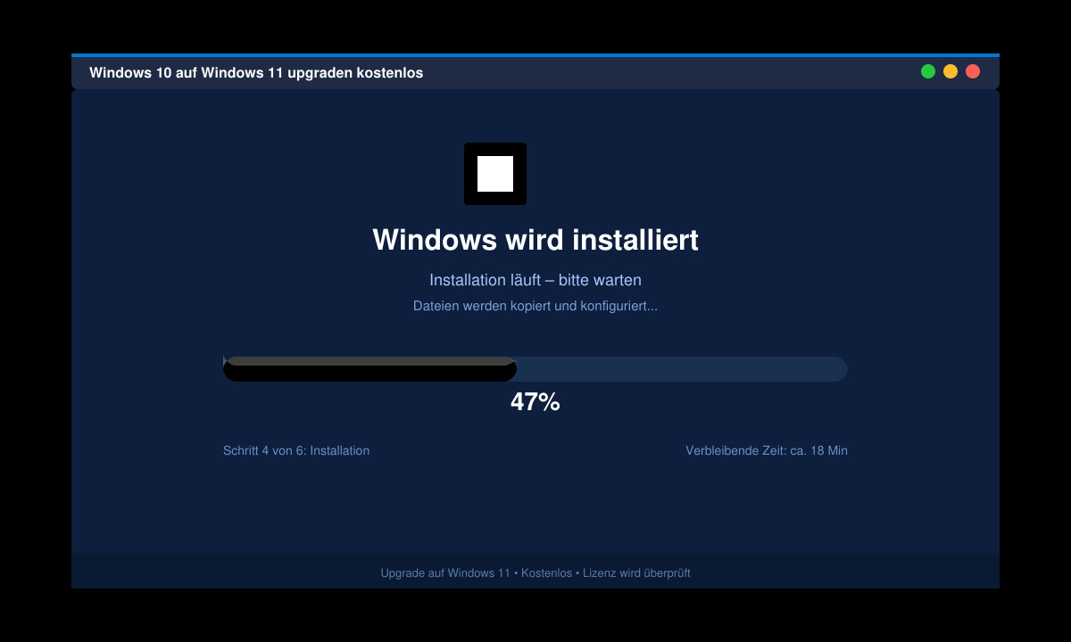 Fortschrittsanzeige während der Windows-11-Installation mit Prozentbalken