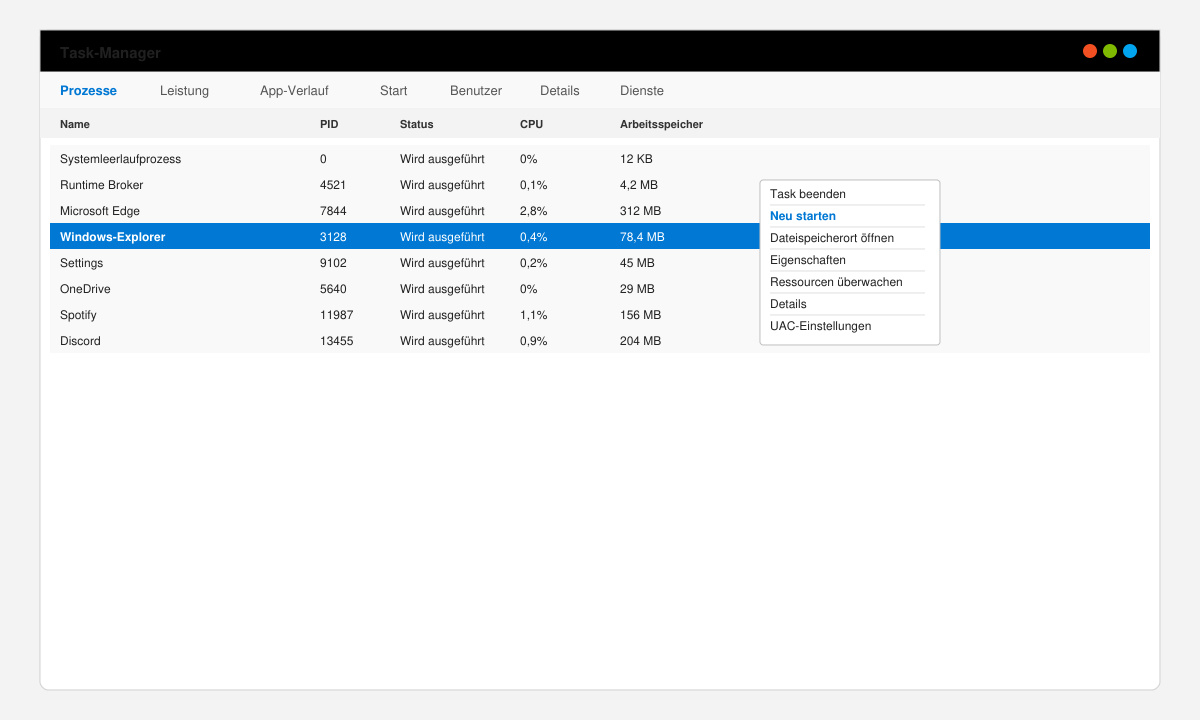 Task-Manager mit Windows Explorer Prozess