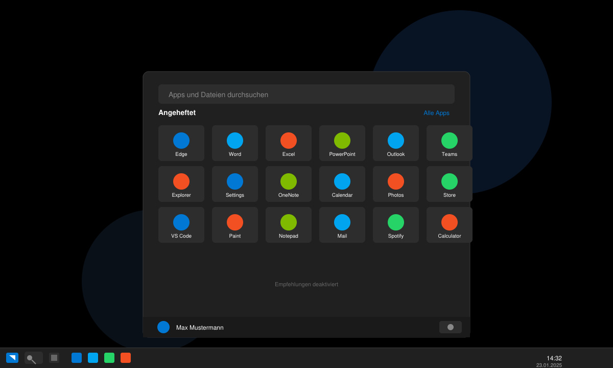 Angepasstes Startmenü in Windows 11 ähnlich wie Windows 10