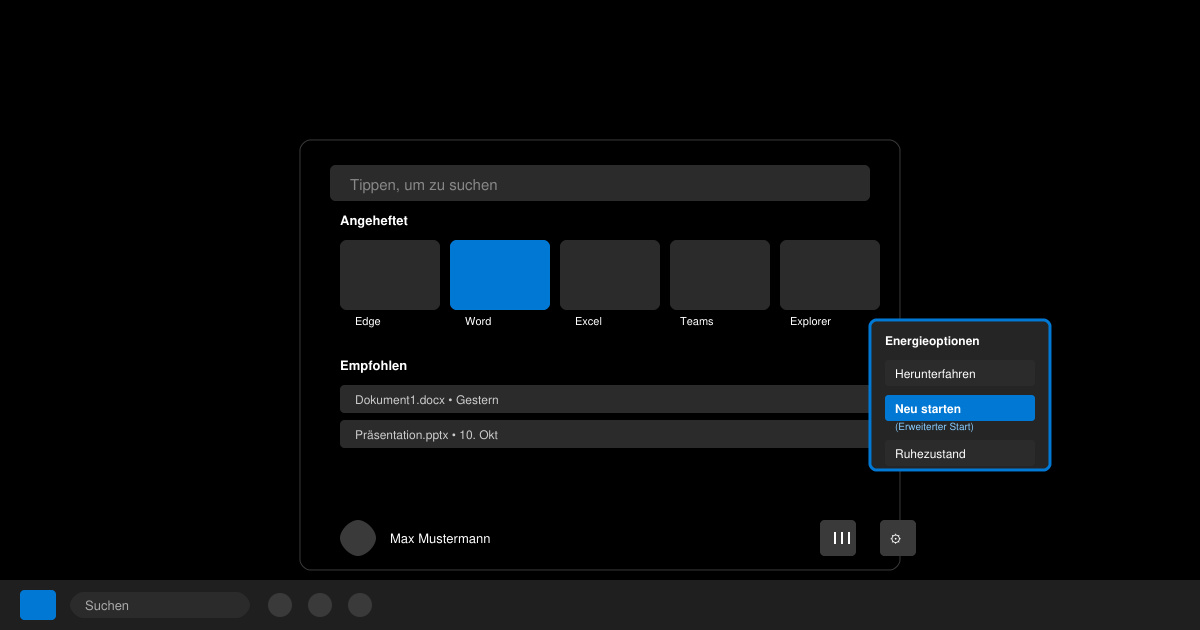 Windows 11 erweiterter start funktioniert nicht