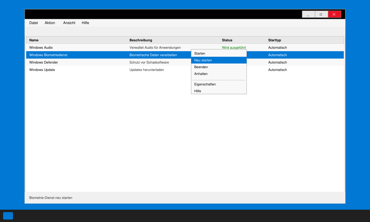 Windows Biometriedienst neu starten unter Windows 11