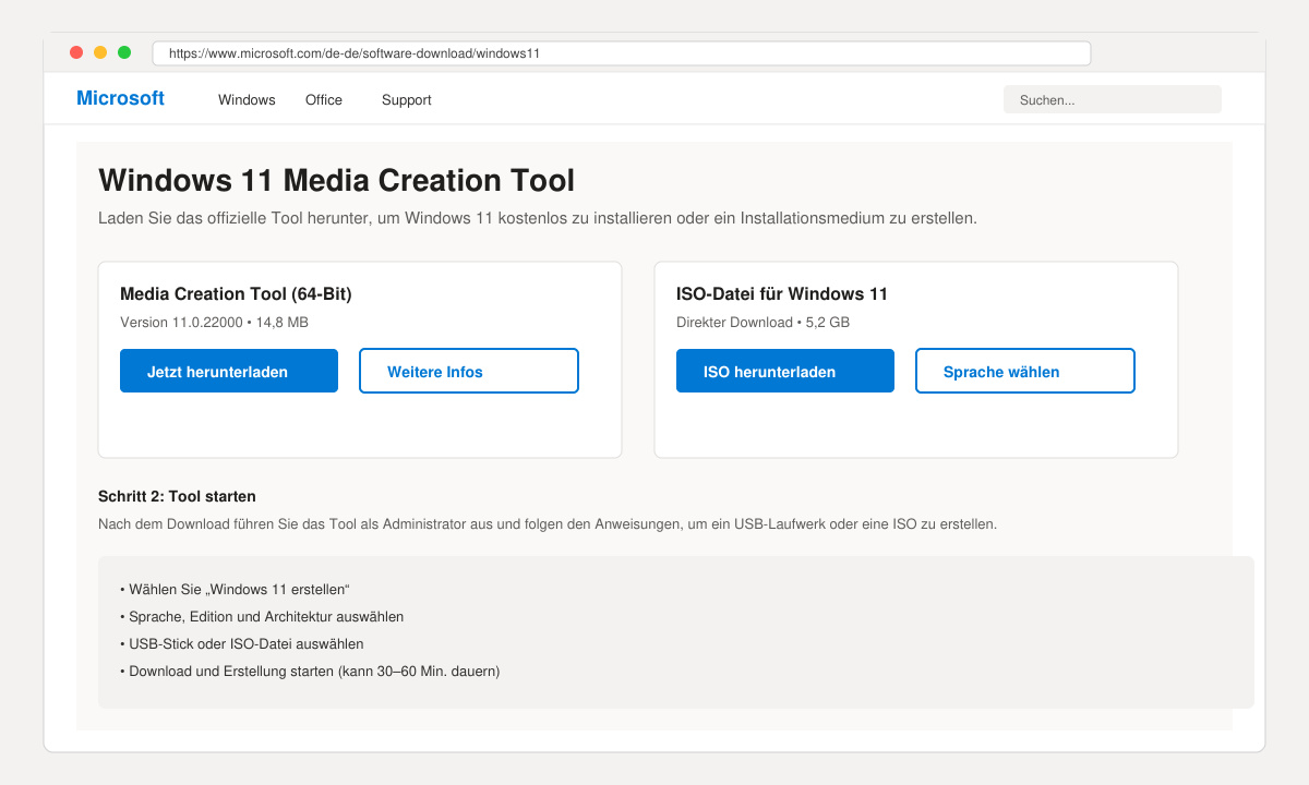 Screenshot des Media Creation Tool Download-Buttons