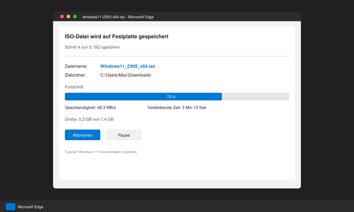 ISO-Datei wird auf Festplatte gespeichert