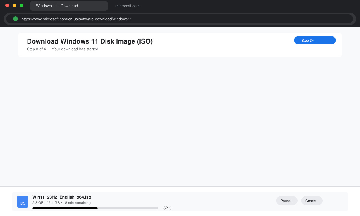 Fortschrittsanzeige beim Herunterladen der Windows 11 ISO-Datei