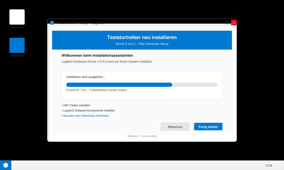 Installationsfenster eines Tastaturtreibers unter Windows 11