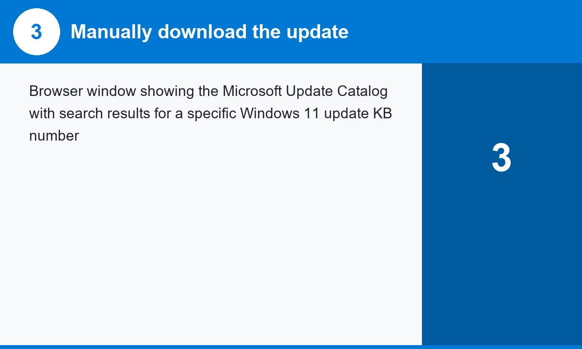Microsoft Update Catalog search results page with a highlighted Windows 11 update package ready for download