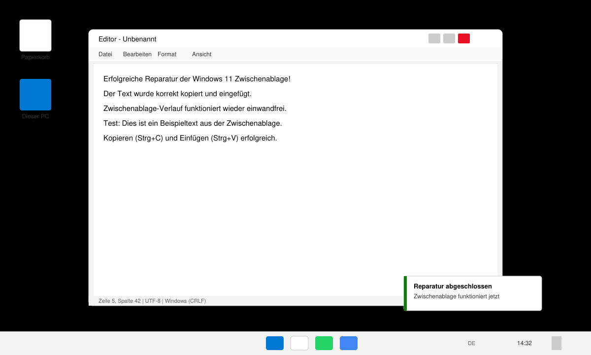 Ergebnis nach erfolgreicher Reparatur der Windows 11 Zwischenablage