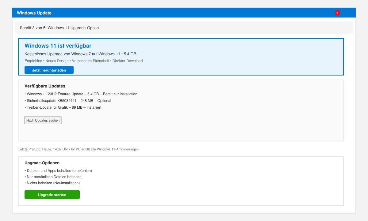 Windows-Update-Fenster mit Windows-11-Upgrade-Option