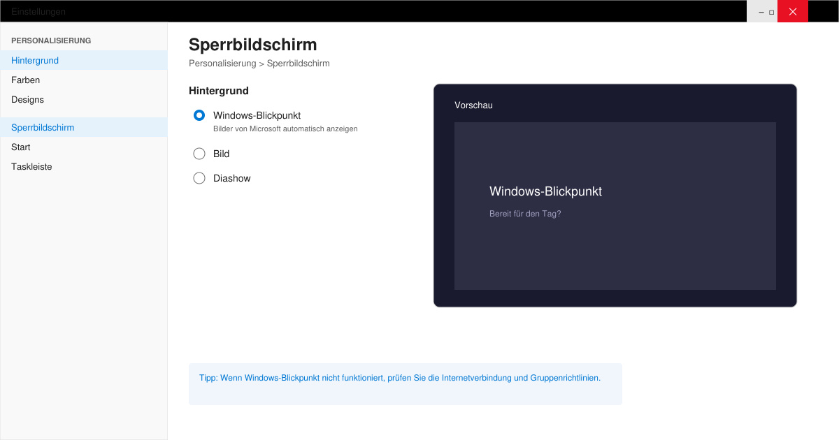 Windows blickpunkt funktioniert nicht Windows 11