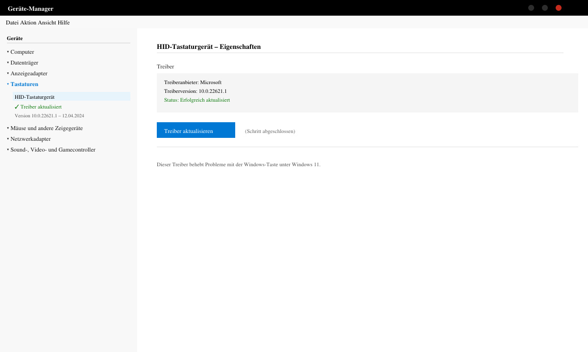 Geräte-Manager in Windows 11 mit aktualisiertem Tastatur Treiber