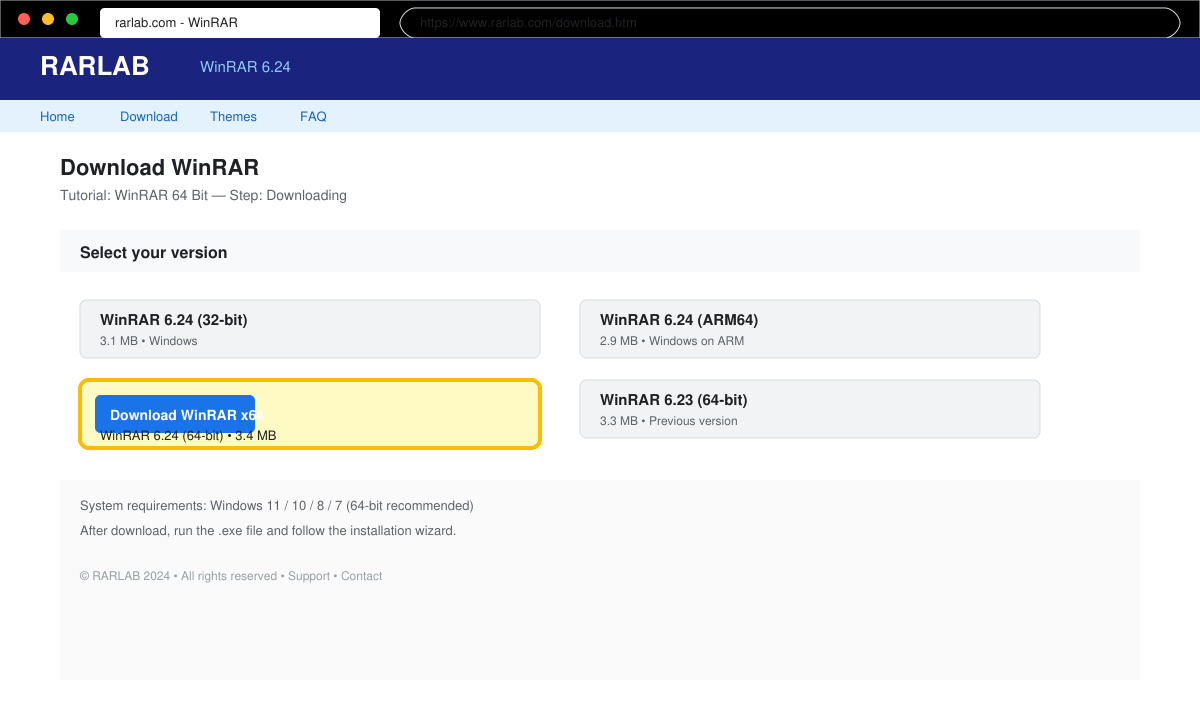 Downloading WinRAR WinRAR 64 Bit from the official site