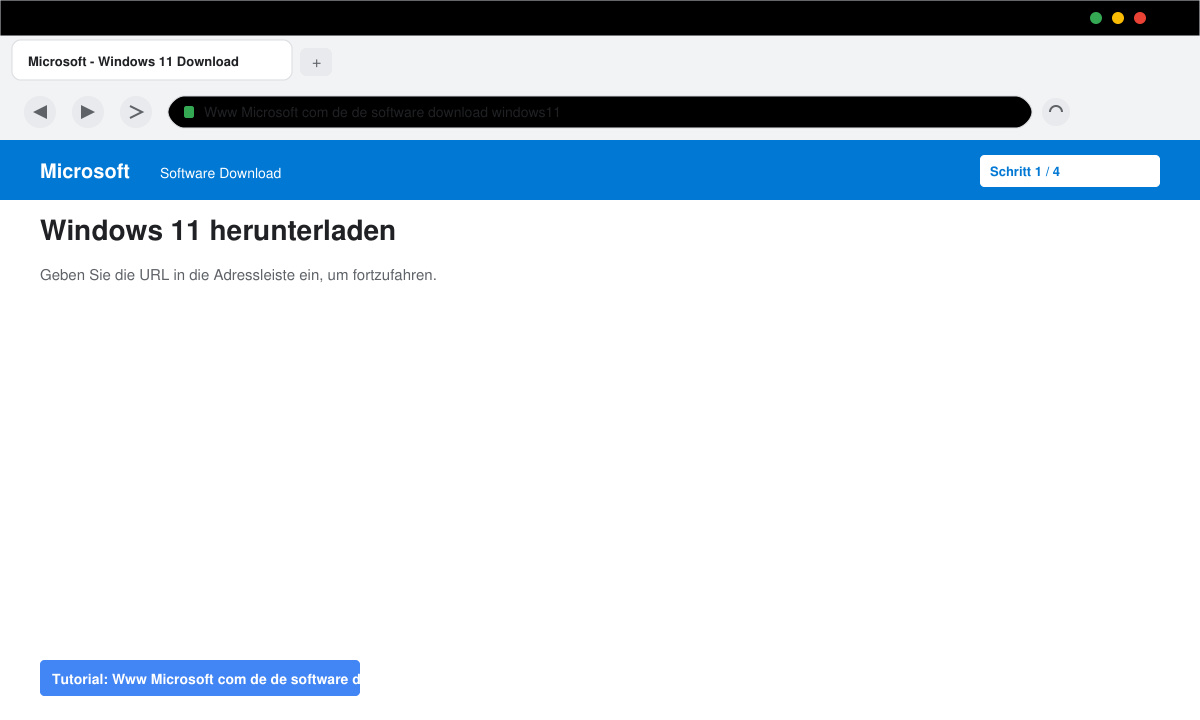 Eingabe der Adresse Www Microsoft com de de software download windows11 im Browser