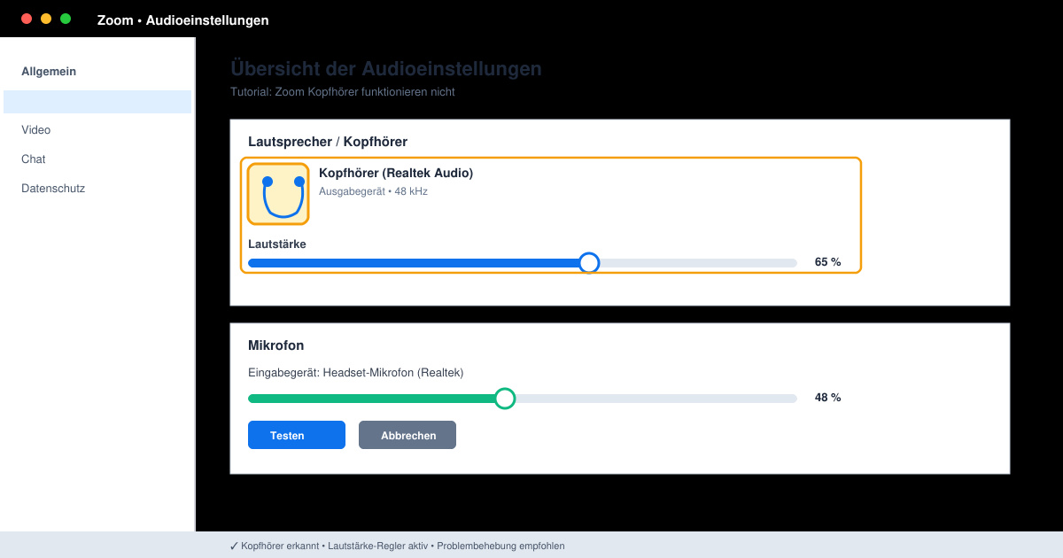 Zoom kopfhörer funktionieren nicht