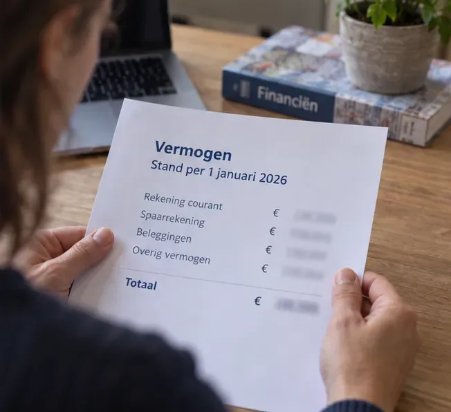 Persoon bekijkt een overzicht met spaargeld, beleggingen en ander vermogen per 1 januari 2026