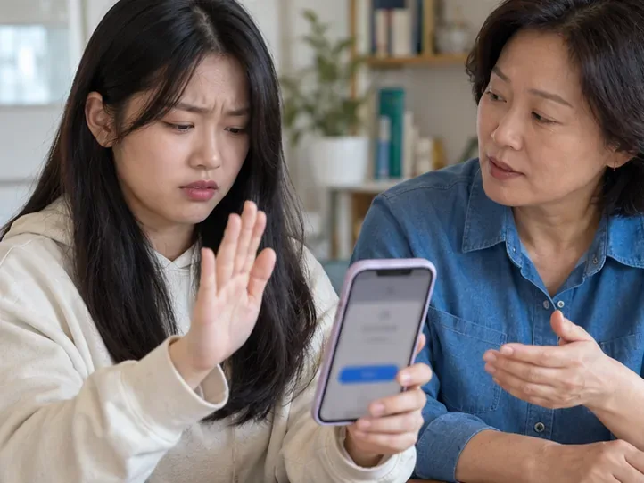 앱 설치와 인증번호 제공을 멈추고 주변 사람과 확인하는 장면