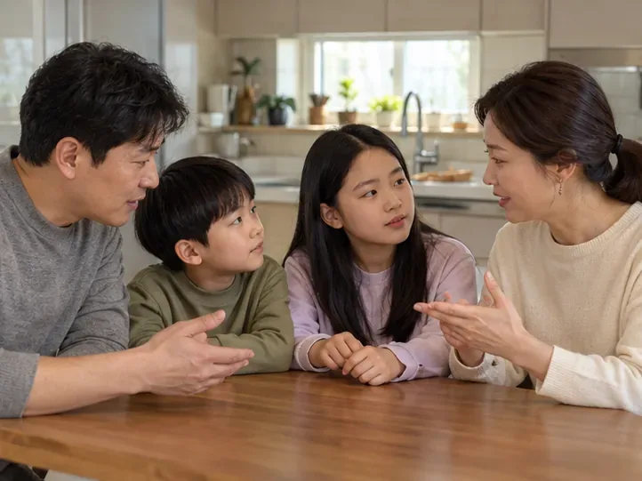 가족이 사칭 연락을 다시 확인하는 방법을 이야기하는 모습