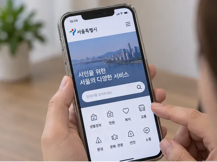 스마트폰으로 서울시 공식 생활정보 페이지를 확인하는 모습