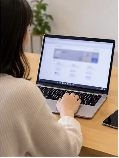 노트북 화면으로 대형폐기물 관련 웹페이지를 확인하는 사람의 뒷모습
