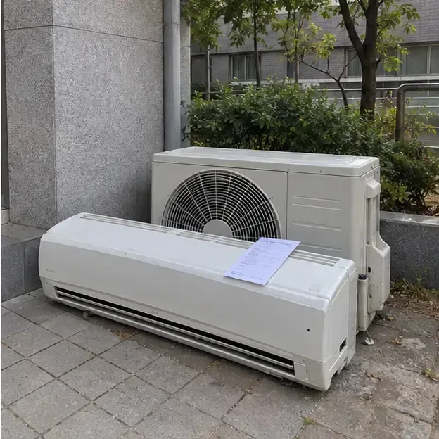 실내기와 실외기를 지정된 수거 공간에 안전하게 함께 놓은 모습